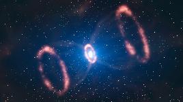 Такой образ образовался после взрыва звезды SN 1987A, который произошел в 168 000 световых лет от Земли. Можно было увидеть невооруженным глазом.