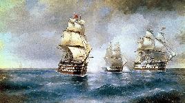 Бриг «Меркурий», атакованный двумя турецкими кораблями - картина Ивана Айвазовского