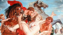 Автор - Питер Пауль Рубенс. Олицетворение мужественной страсти и красоты тела. Сильные руки юношей хватают женщин и сажают на коней.
